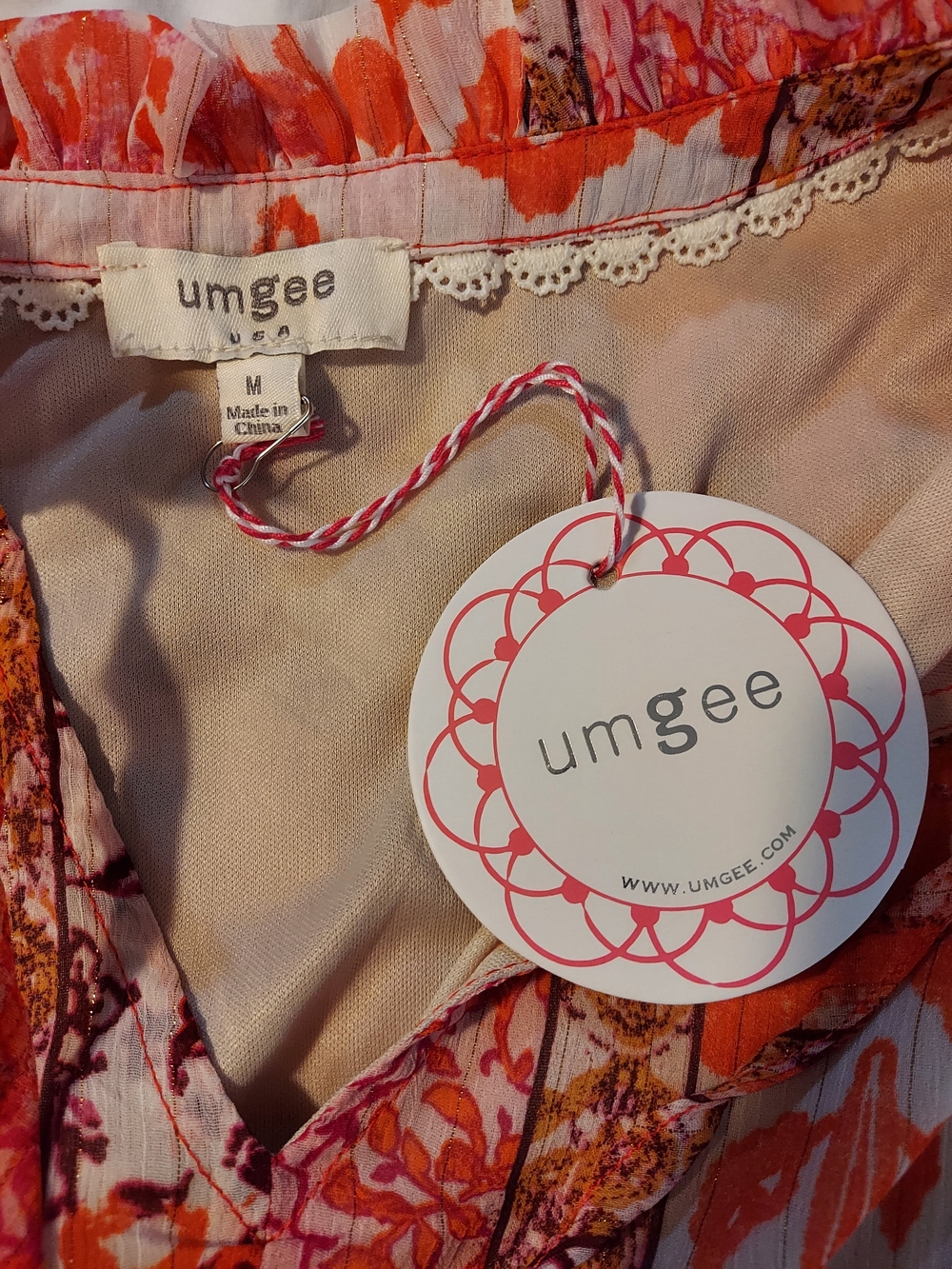 NWT Umgee Rust Multi Floral Ruffle Mini Dress - M - Picture 3 of 9